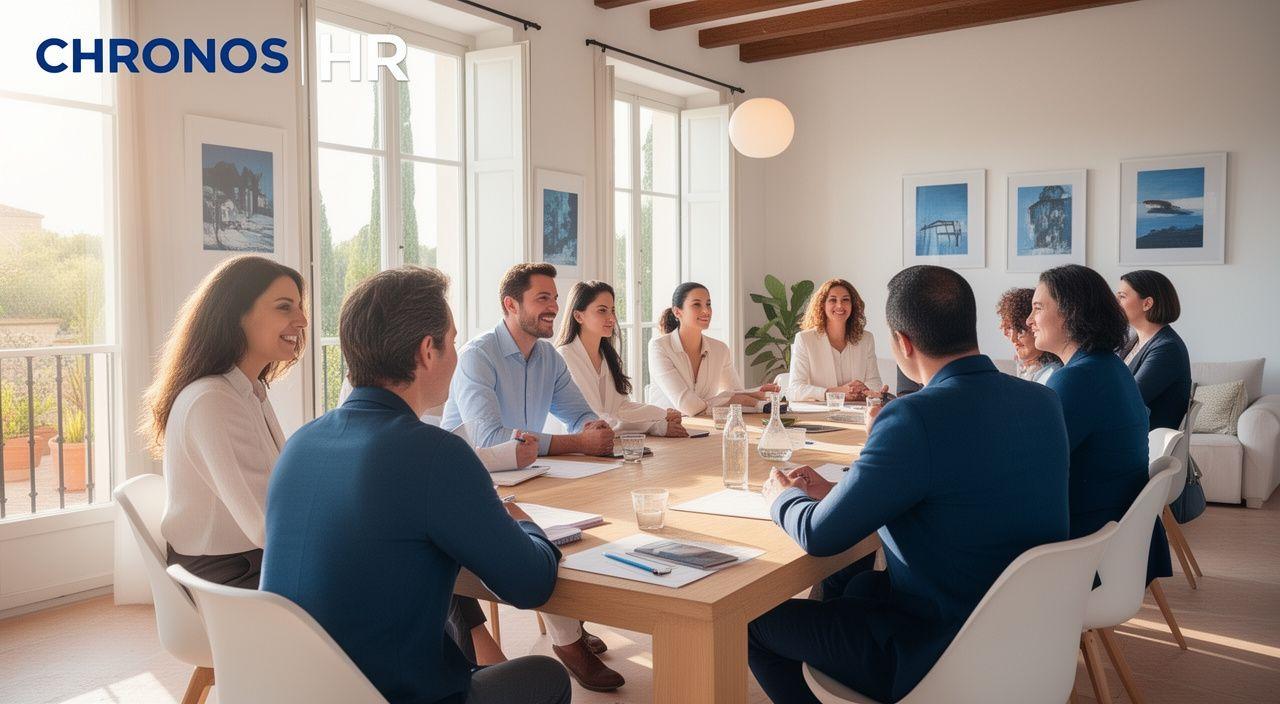 Reunión colaborativa en una oficina moderna y luminosa en Madrid